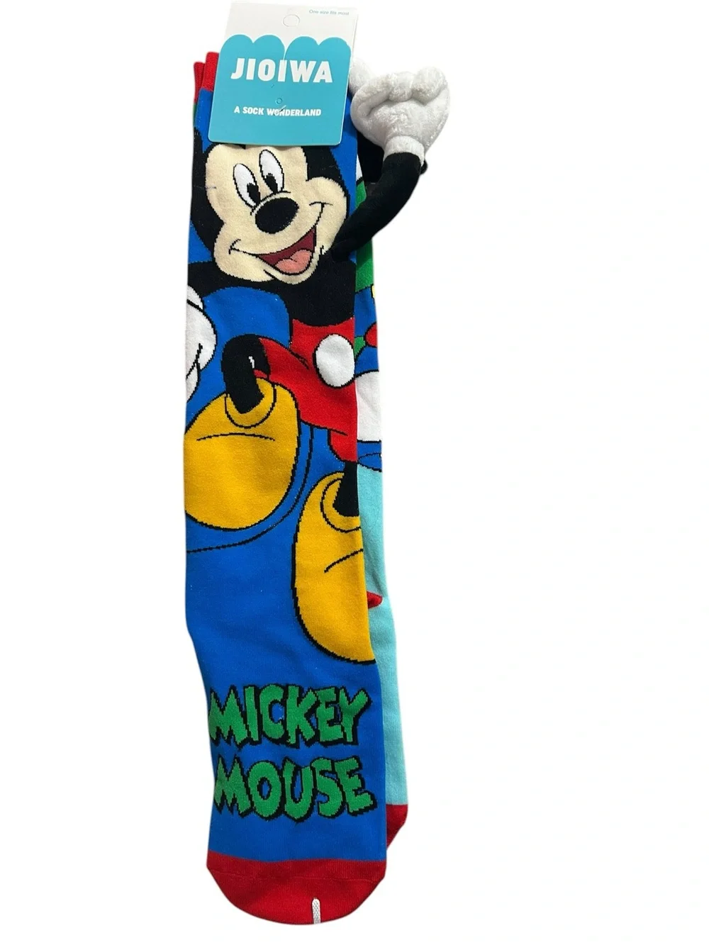 Jioiwa Disney Mickey Mouse Donald Duck 3D Plush Mismatched Knee High Socks NWT